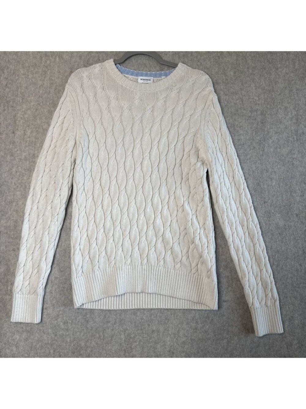 Bonobos Cable Knit Crewneck Sweater Mens M Cream Cotton Italian Yarn